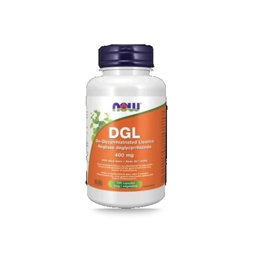 186 - DGL with Aloe Vera 400mg - NOW Foods - Frasco x 100 Cápsulas