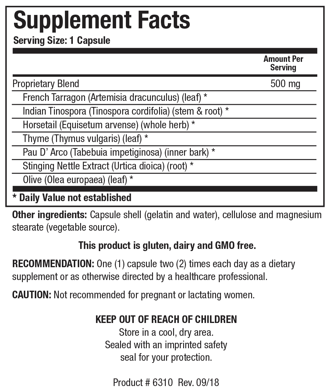 FC-Cidal - Supplement Facts