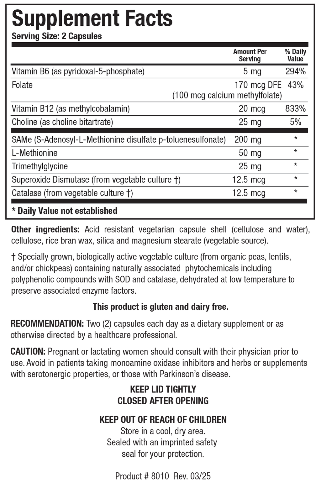 SAMethylate Plus - Supplement Facts