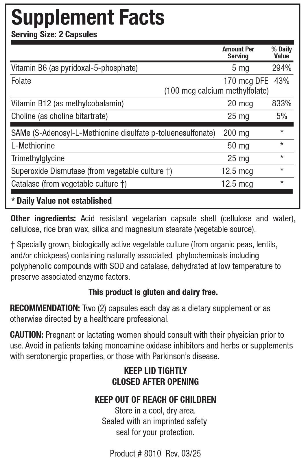 SAMethylate Plus - Supplement Facts