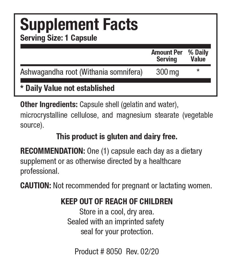 Tabla de composición - Bio-Ashwagandha (Biotics Research)
