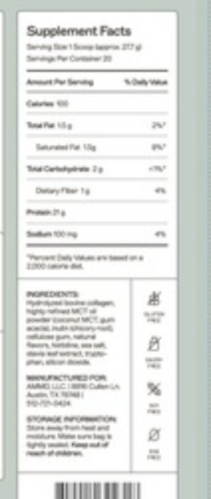 Tabla de composición - Paleo Protein Vainilla Bean (Amy Myers MD)