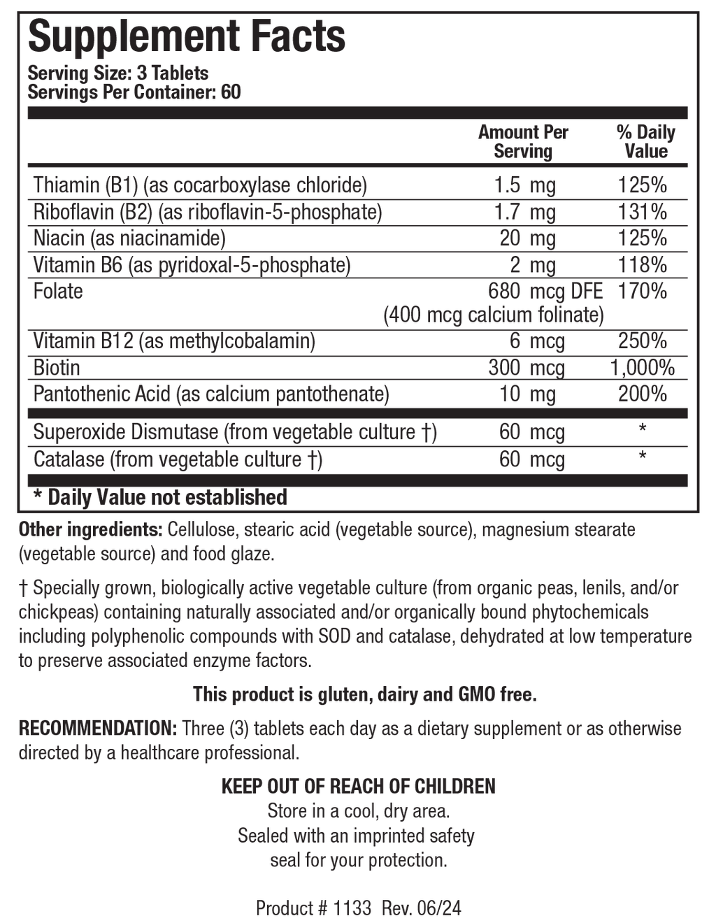 Bio-B 100 - Supplement Facts