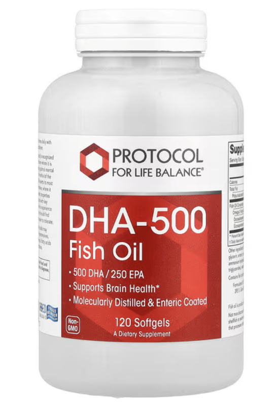 595 - DHA - 500 - FISH OIL - FRASCO X 120 CAPSULAS  - PROTOCOL FOR LIFE