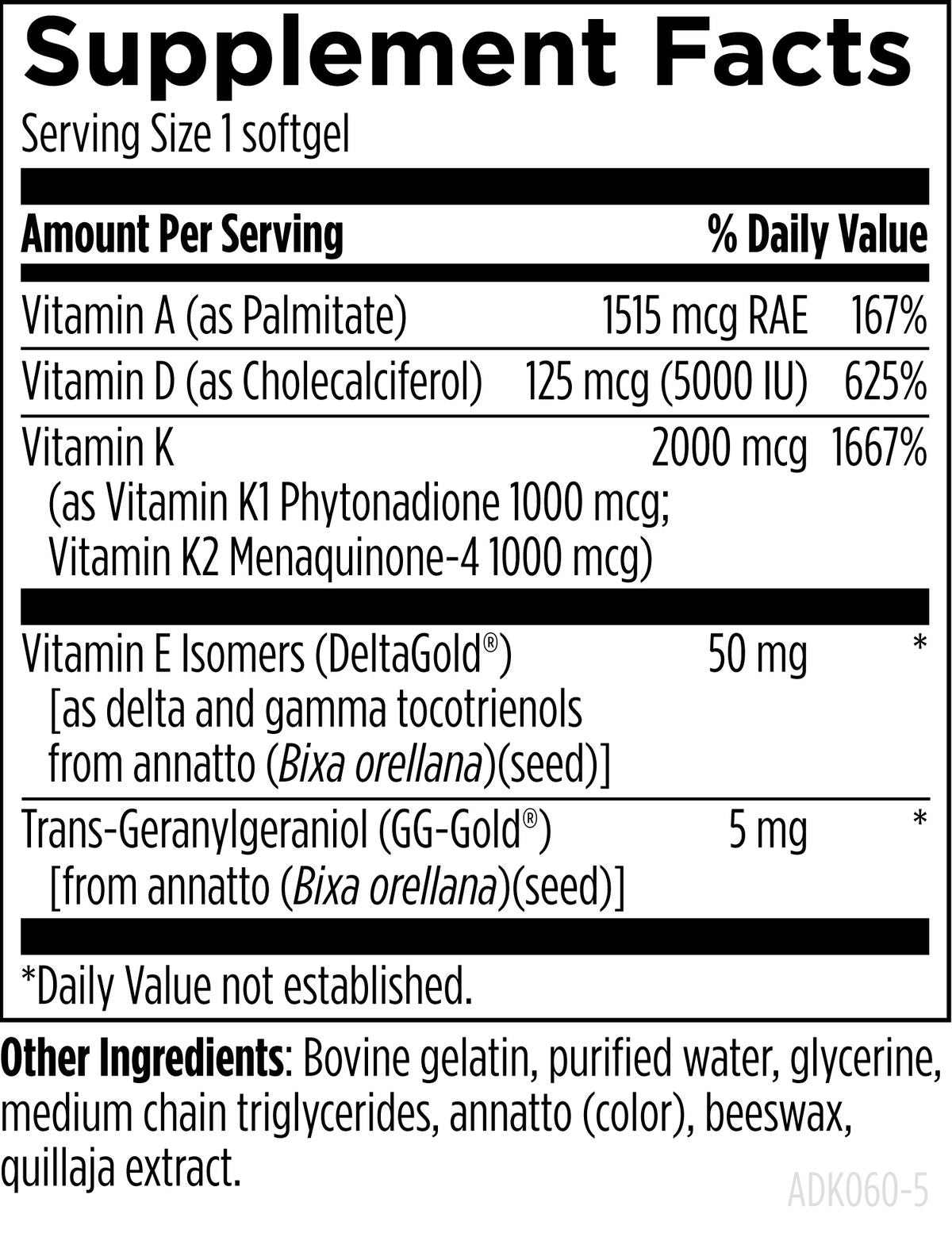 ADK Evail - Supplement Facts