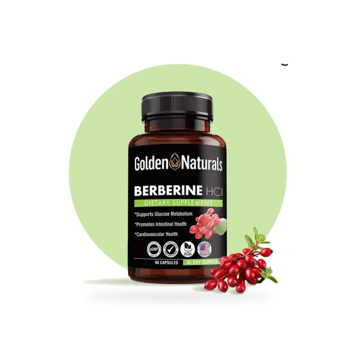 757 - Berberine HCl - Golden Natural - Frasco x 90 Cápsulas