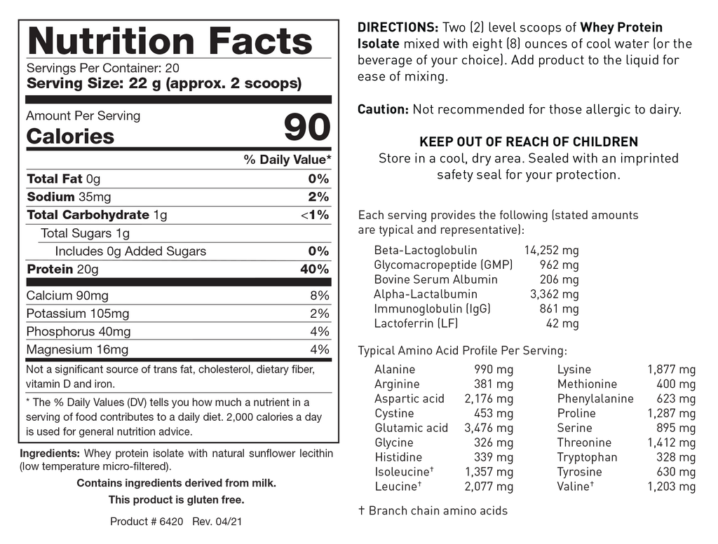 Whey Protein Isolate - Supplement Facts