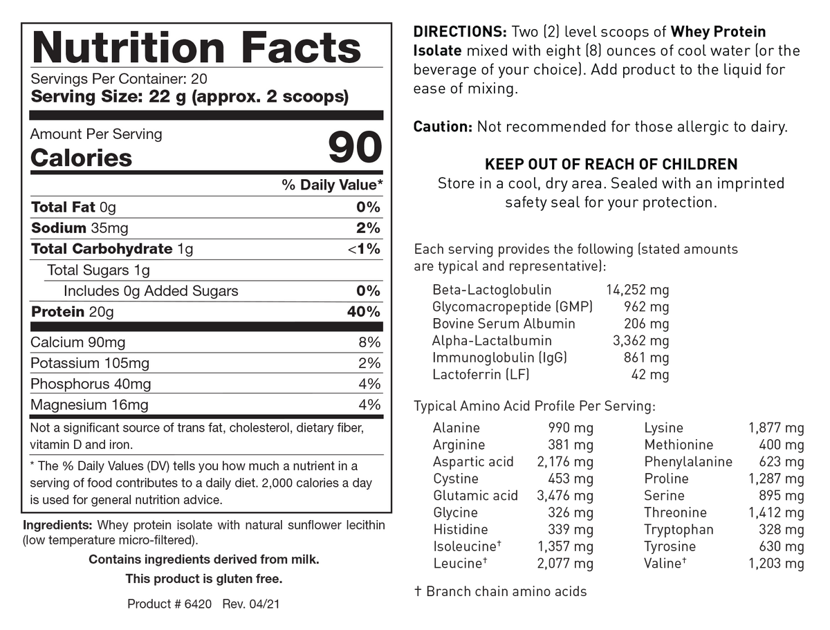 Whey Protein Isolate - Supplement Facts