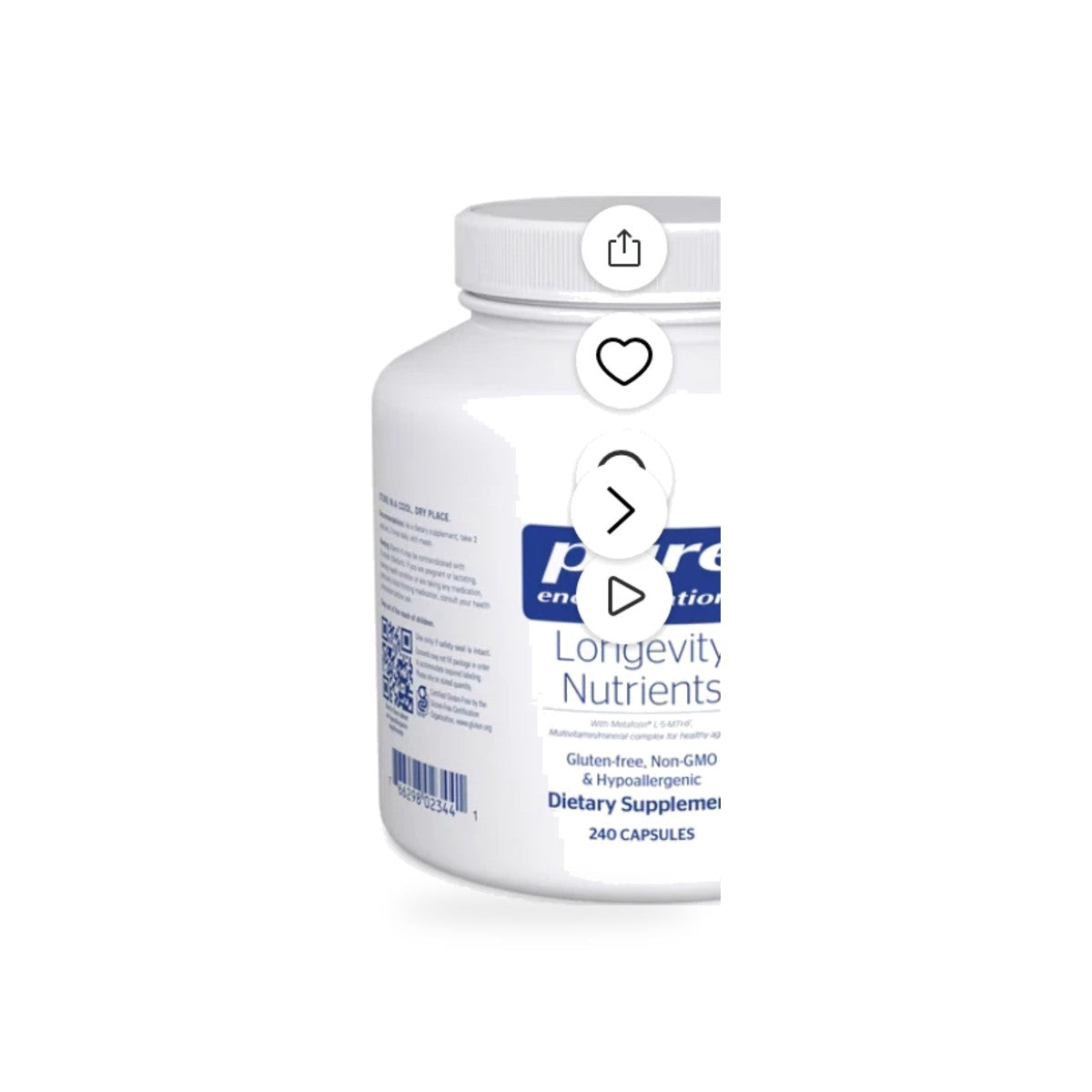 908 - Longevity Nutrients - Pure Encapsulations - Frasco x 240 Cápsulas