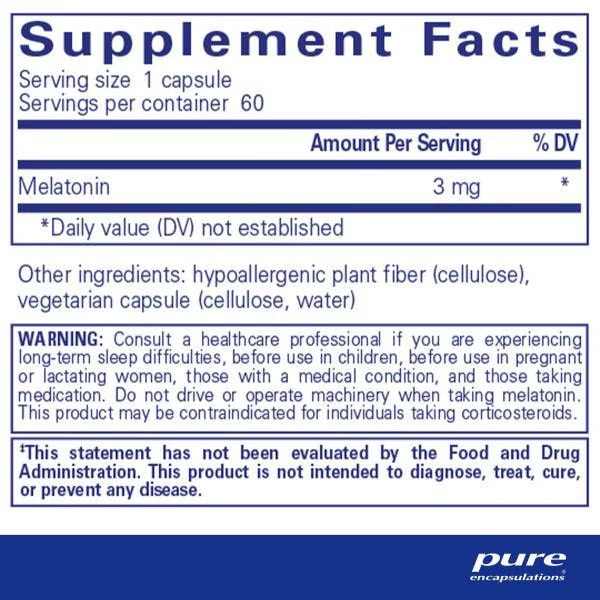 Melatonin 3mg - Supplement Facts